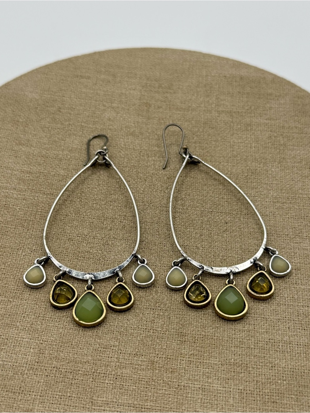 Boho Teardrop Dangle Earrings with Olive Green Accents